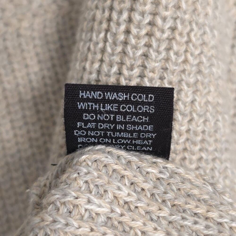 J. Peterman Men’s Beige Marled Knit 100% Cotton Sweater LARGE Crewneck Fisherman - Picture 8 of 9